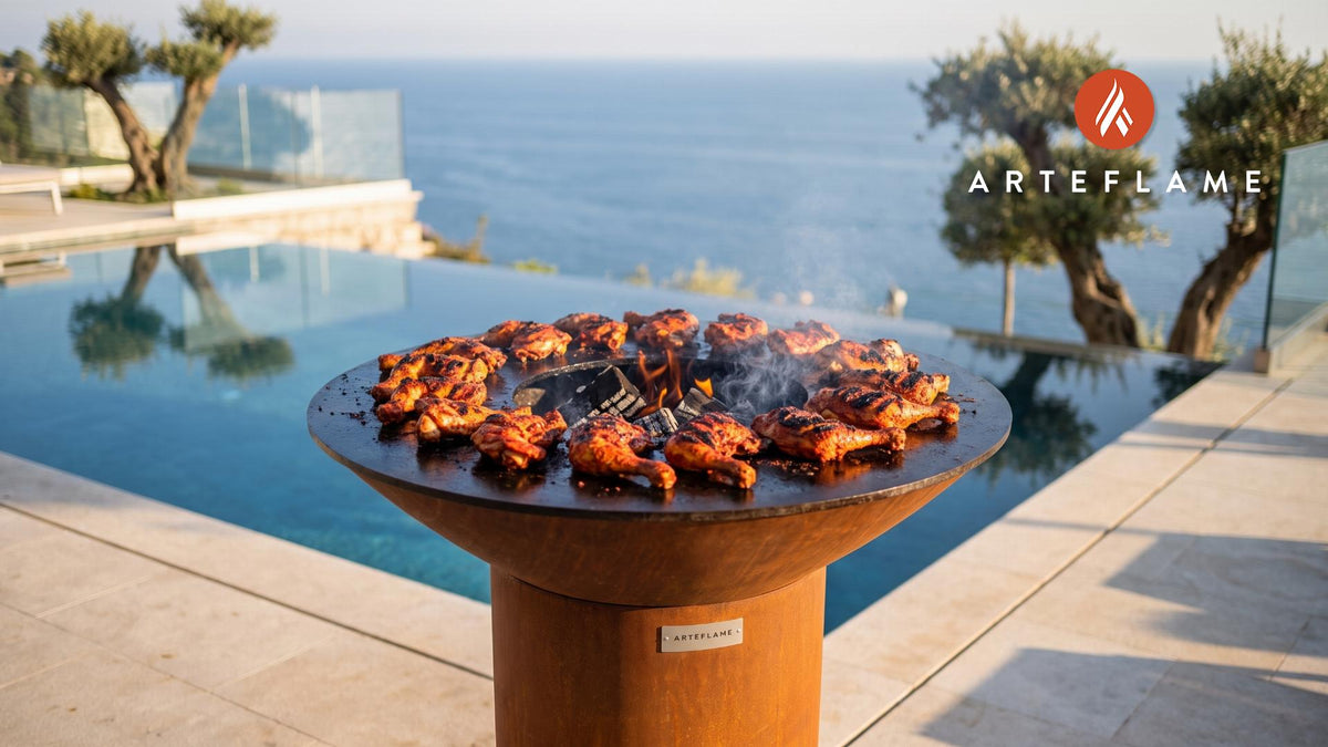 Wood-Fired Tandoori Chicken cooking on an Arteflame grill