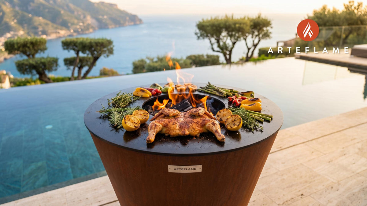Grilled Spatchcock Chicken cooking on an Arteflame grill