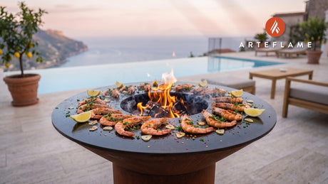 Smoky Gambas al Ajillo (Spanish Garlic Shrimp) cooking on an Arteflame grill