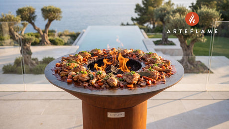 Smoky Grilled Coq au Vin cooking on an Arteflame grill