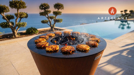 Smoky Grilled Latkes cooking on an Arteflame grill
