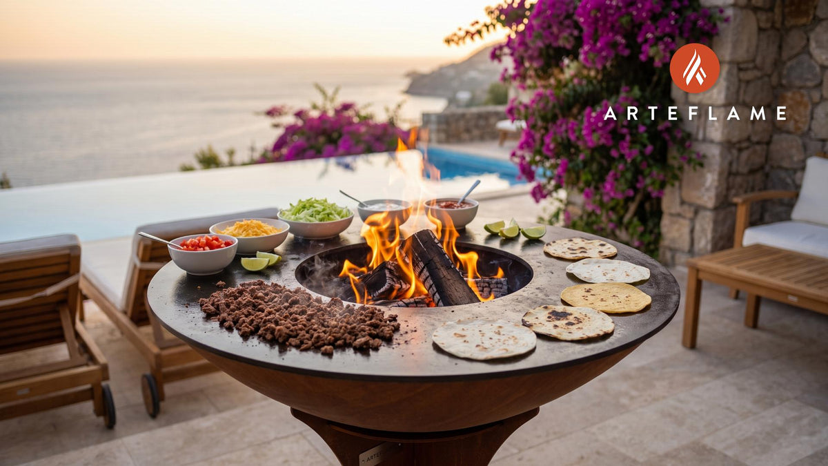 Grilled Ground Beef Tacos cooking on an Arteflame grill
