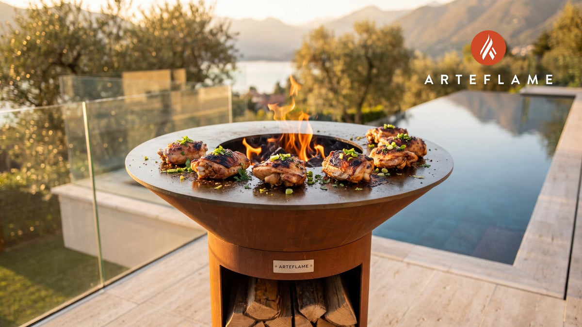 Juicy Grilled Chicken Thighs cooking on an Arteflame grill
