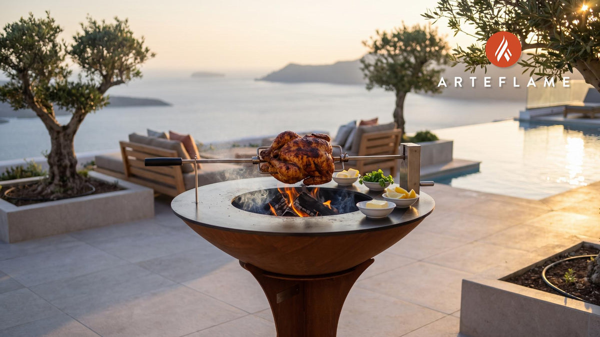 Rotisserie Butter Chicken cooking on an Arteflame grill