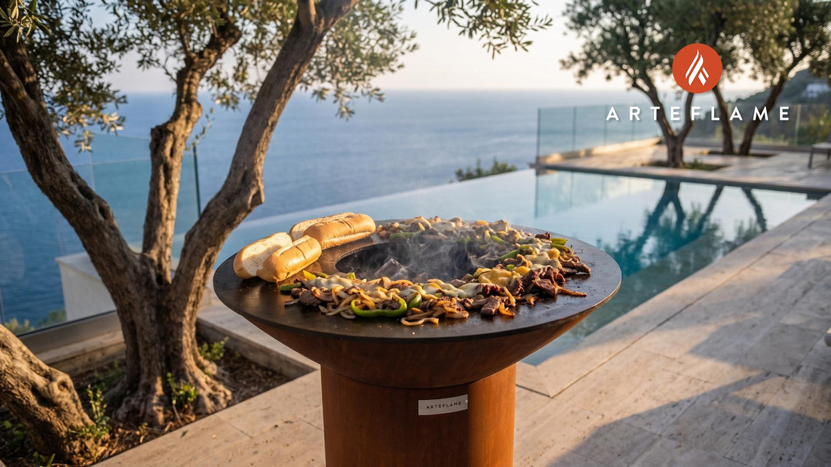 Philly Cheesesteak cooking on an Arteflame grill