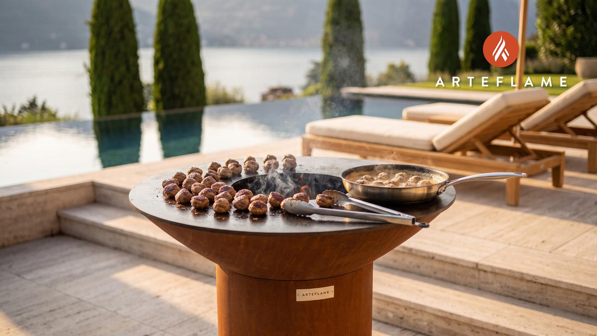 Juicy Swedish Meatballs with Creamy Gravy cooking on an Arteflame grill