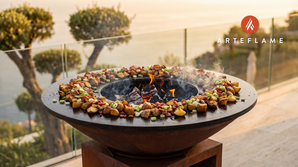 Loaded Potato Salad cooking on an Arteflame grill