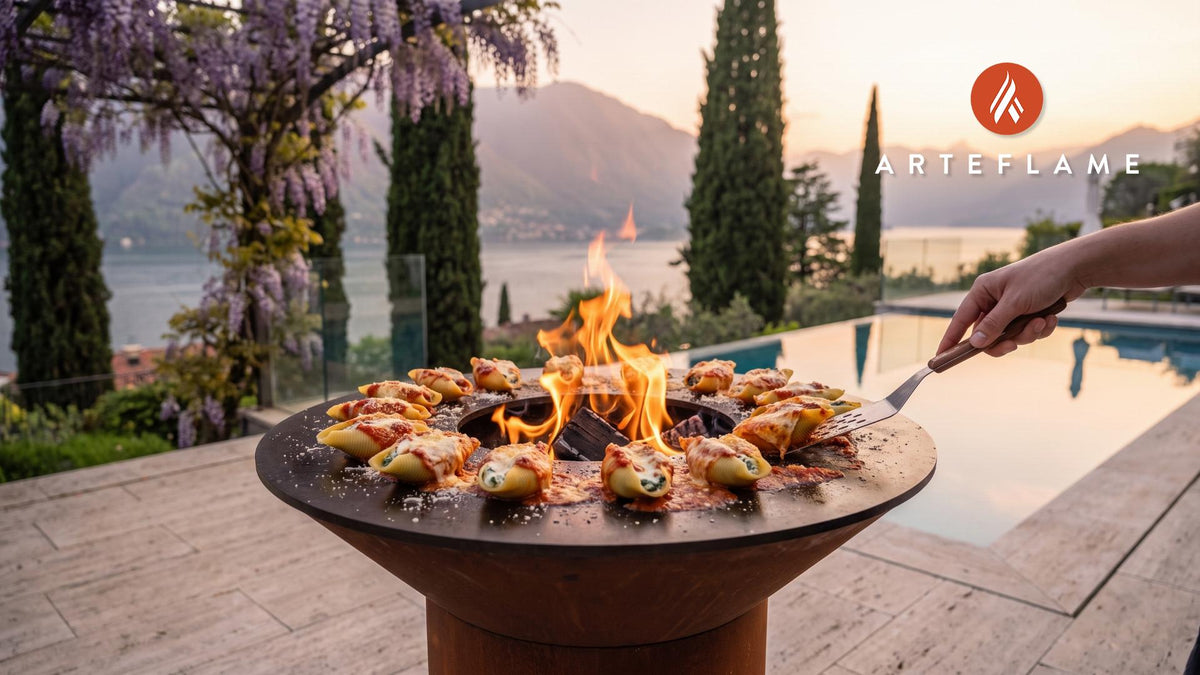 Grilled Stuffed Shells cooking on an Arteflame grill