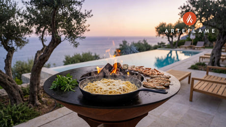 Grilled Fettuccine Alfredo cooking on an Arteflame grill