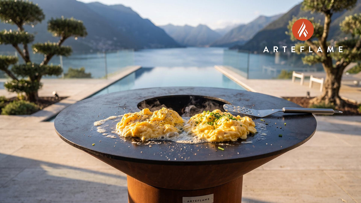 Fluffy Scrambled Eggs cooking on an Arteflame grill