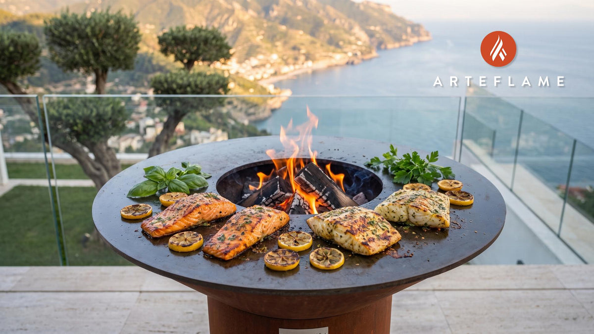 Grilled Fish with Citrus Herb Marinade cooking on an Arteflame grill
