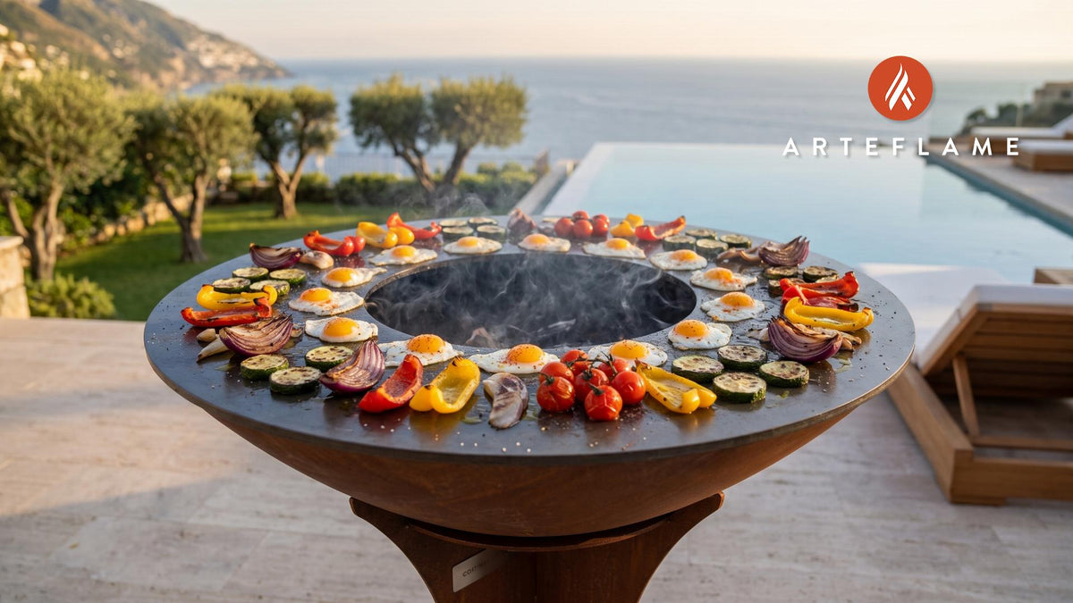 Grilled Quail Eggs & Vegetables cooking on an Arteflame grill