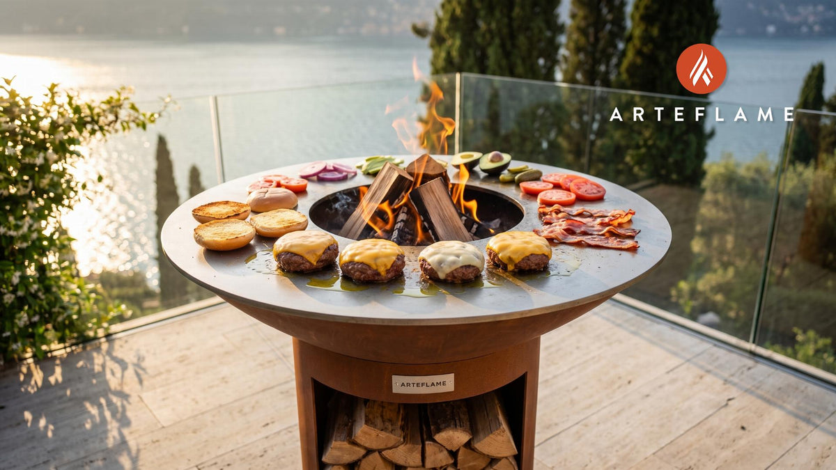 Juicy Grilled Burgers cooking on an Arteflame grill