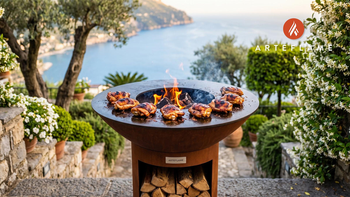 Juicy Grilled Chicken Thighs cooking on an Arteflame grill
