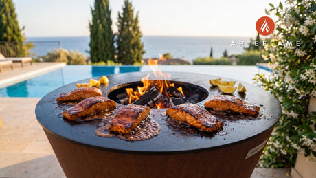 Wood-Fired Salmon cooking on an Arteflame grill