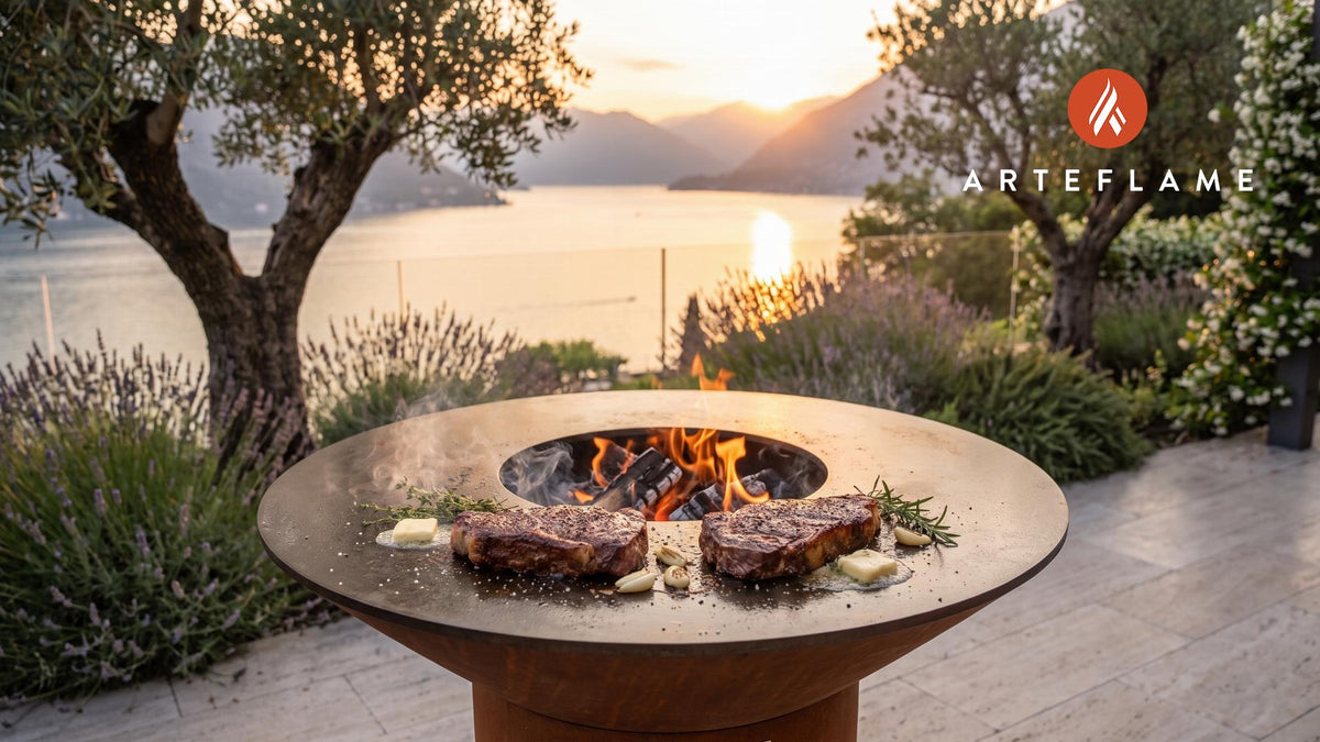 Kansas City Strip Steak cooking on an Arteflame grill