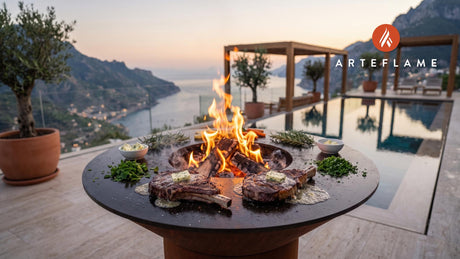 Seared Bone-In Strip Steak & Garlic Rosemary Butter cooking on an Arteflame grill