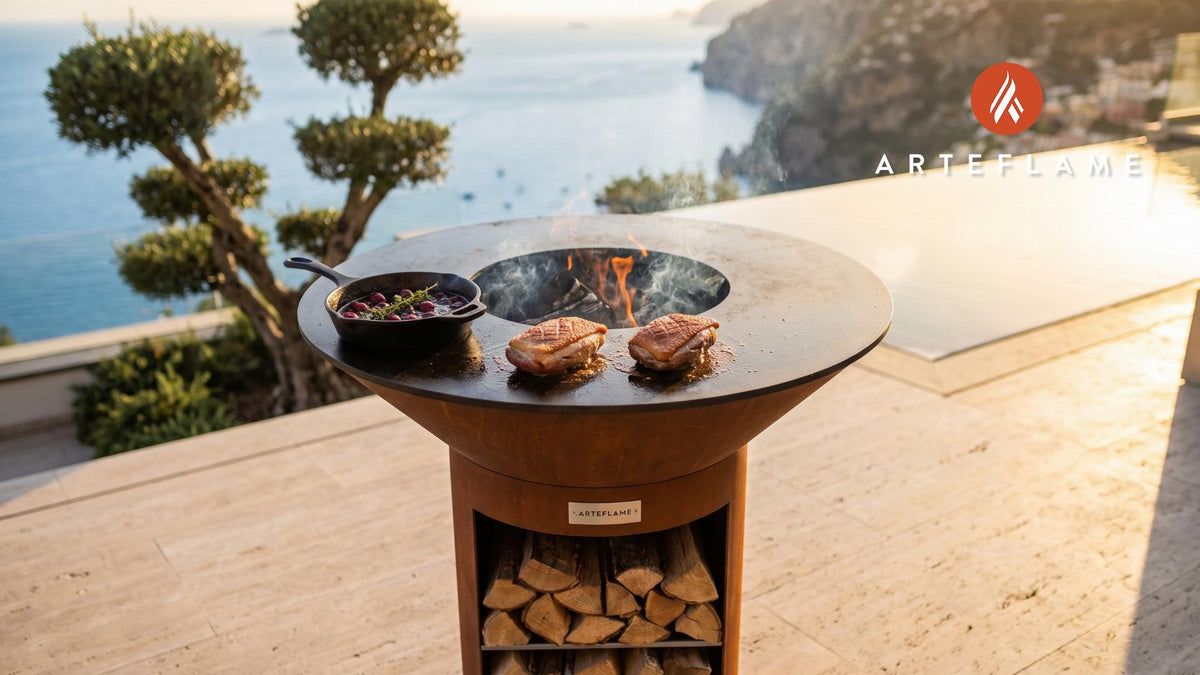 Grilled Duck Breast with Cherry Balsamic Glaze cooking on an Arteflame grill