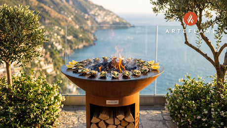 Grilled Oysters Rockefeller cooking on an Arteflame grill