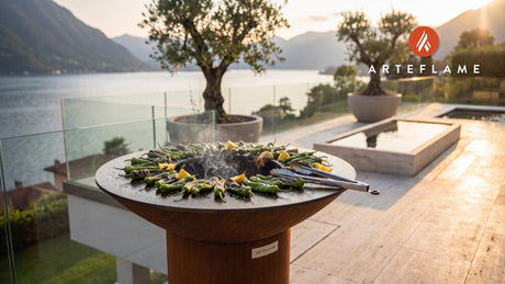 Grilled Shishito Peppers cooking on an Arteflame grill