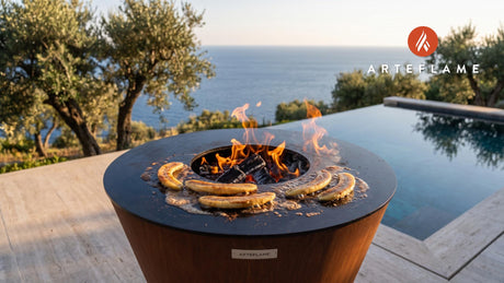 Grilled Bananas Foster cooking on an Arteflame grill