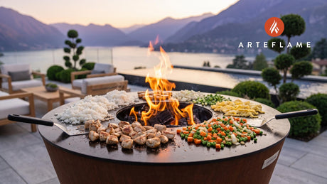 Grilled Chicken Fried Rice (Flat Top Style) cooking on an Arteflame grill
