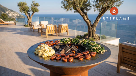 Grilled Stamppot with Smoked Sausage (Dutch Style) cooking on an Arteflame grill