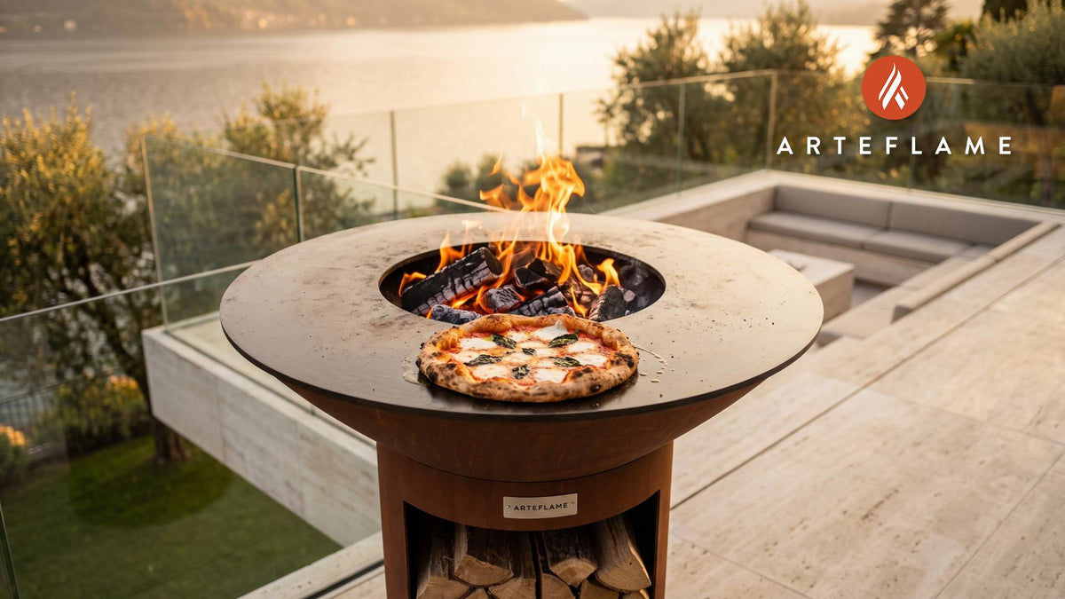 Grilled Margherita Pizza cooking on an Arteflame grill