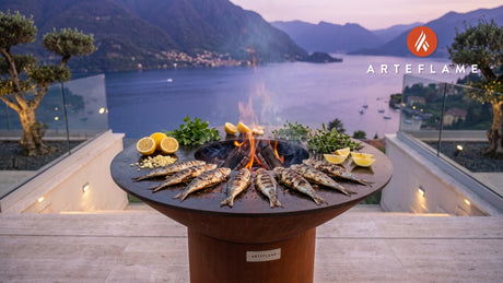 Wood-Fired Grilled Sardines with Lemon & Garlic cooking on an Arteflame grill