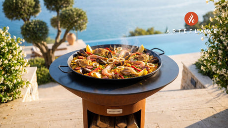 Grilled Paella cooking on an Arteflame grill