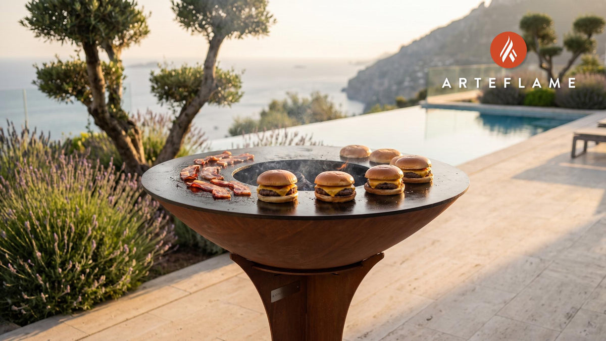 Juicy BBQ Bacon Cheeseburgers (Classic American) cooking on an Arteflame grill