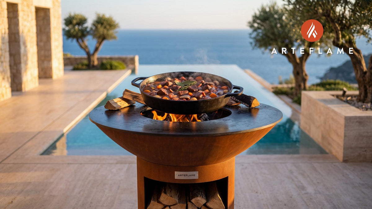 Beef Bourguignon cooking on an Arteflame grill