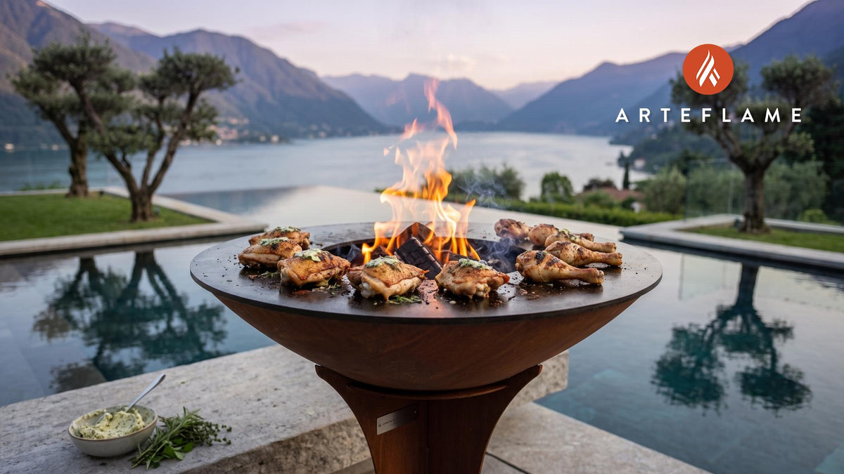 Juicy Grilled Chicken with Herb Butter cooking on an Arteflame grill