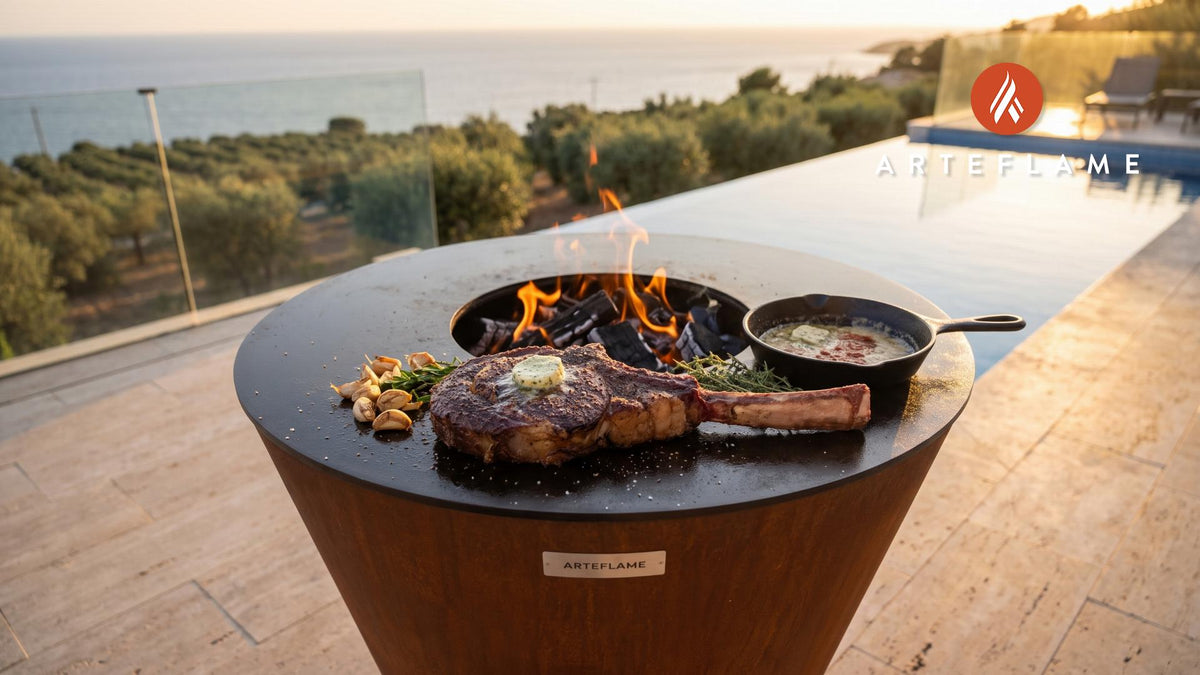Seared Tomahawk Steak with Garlic Butter cooking on an Arteflame grill