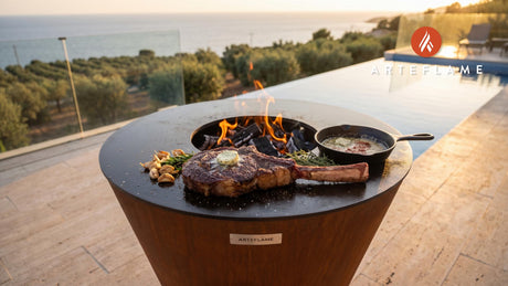 Seared Tomahawk Steak with Garlic Butter cooking on an Arteflame grill
