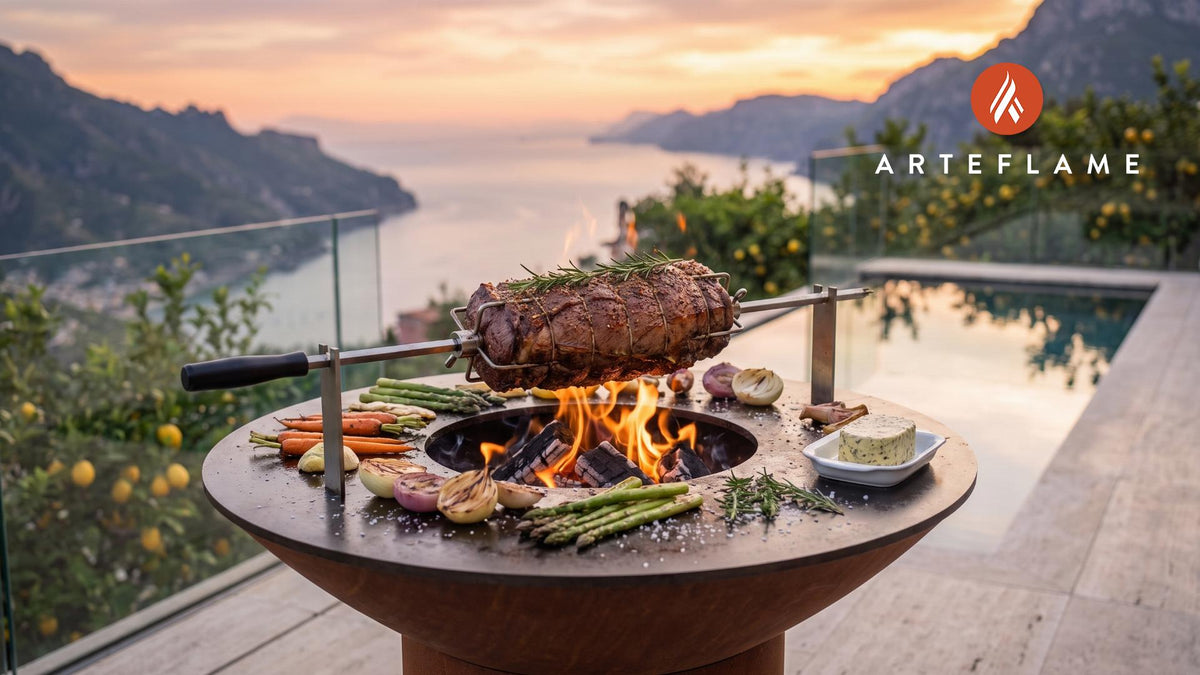 Rotisserie Beef Tenderloin cooking on an Arteflame grill
