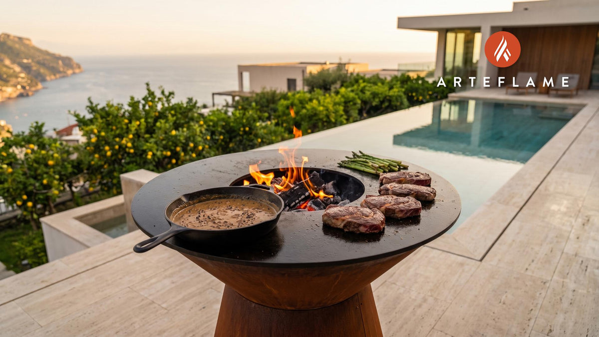 Peppercorn Steak Sauce cooking on an Arteflame grill
