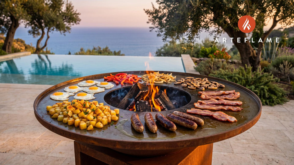 Grilled Bacon, Eggs & Pancakes cooking on an Arteflame grill