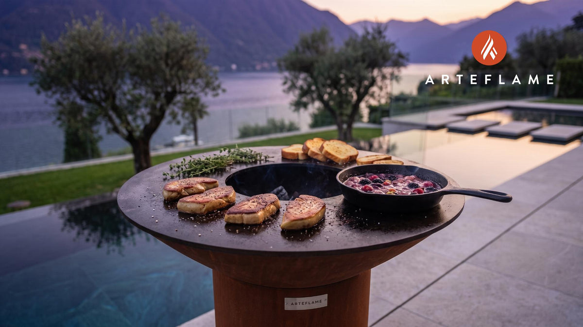Grilled Foie Gras with Fruit Reduction cooking on an Arteflame grill