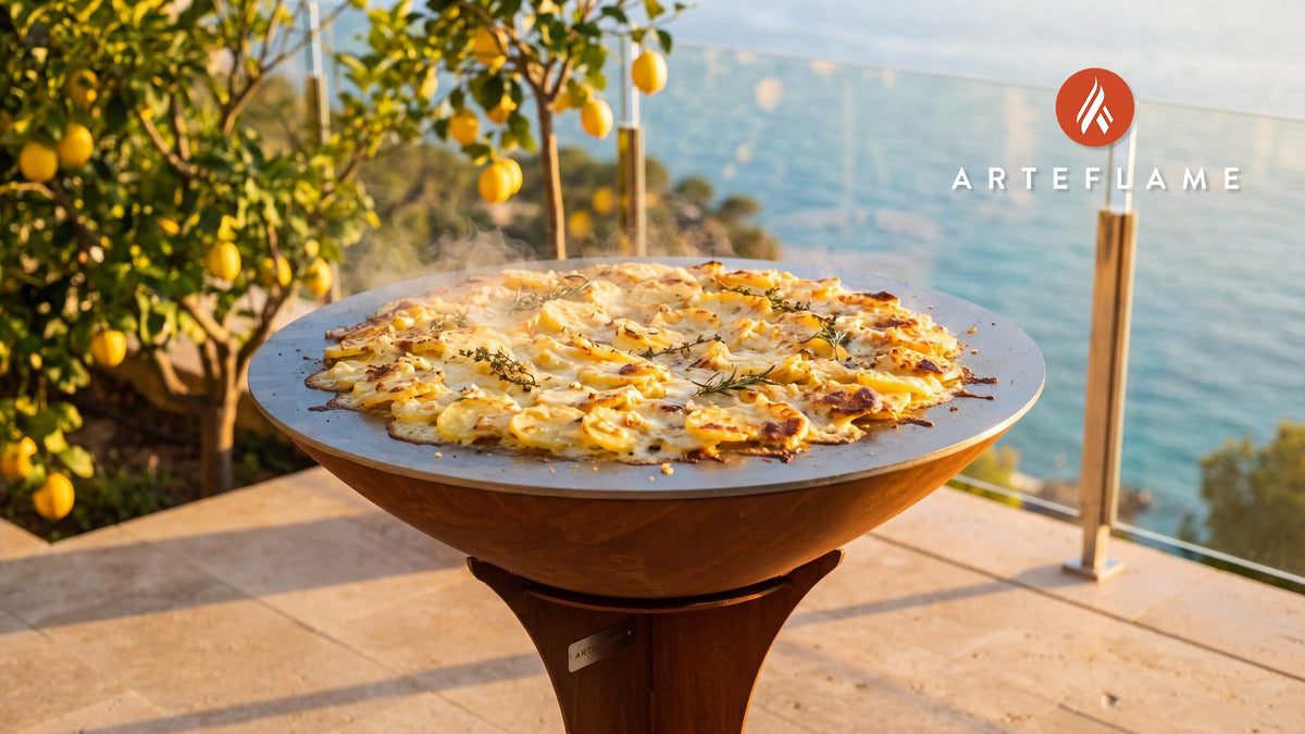 Grilled Kartoffelgratin cooking on an Arteflame grill