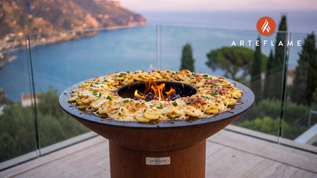 Grilled Kartoffelauflauf (German Potato Casserole) cooking on an Arteflame grill