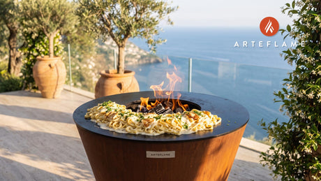 Grilled Fettuccine Alfredo cooking on an Arteflame grill