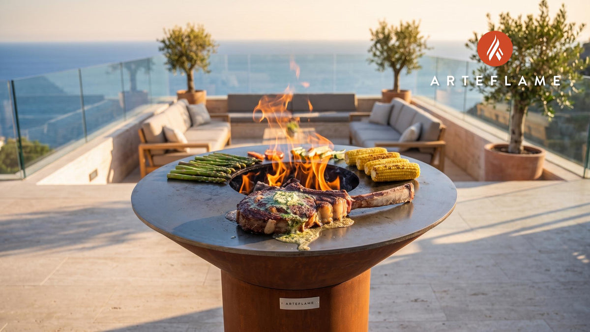 Juicy Grilled Tomahawk Steak with Herb Butter cooking on an Arteflame grill