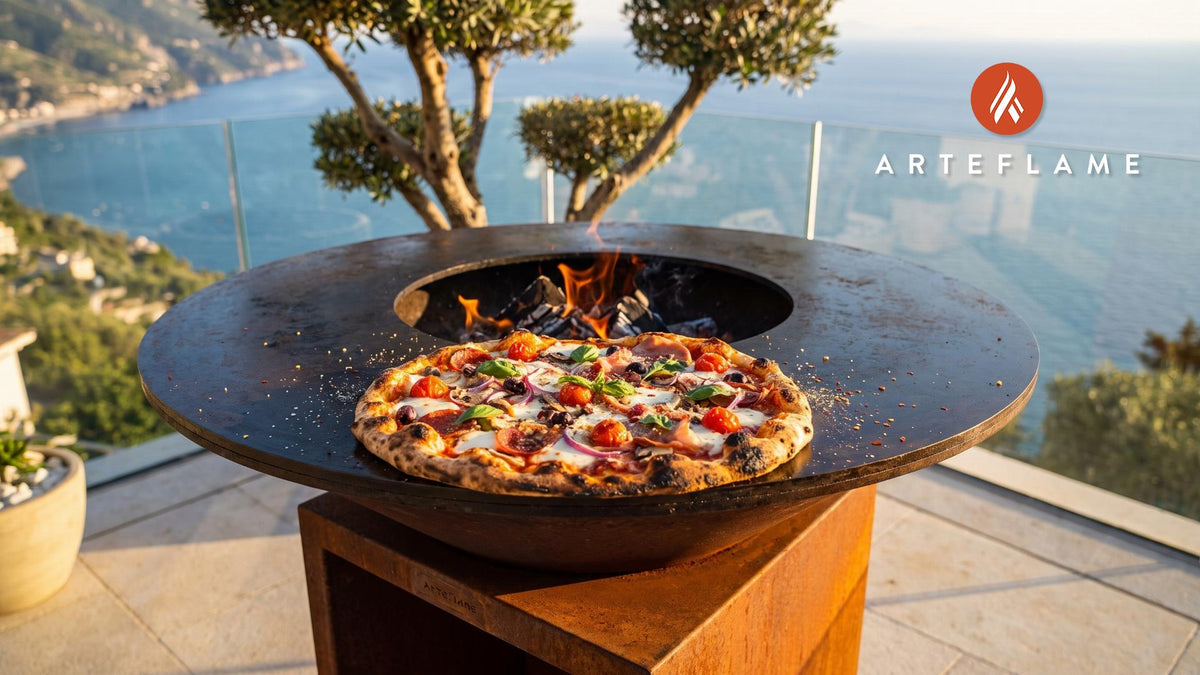 Pizza Topping Combinations (Wood-Fired Style) cooking on an Arteflame grill