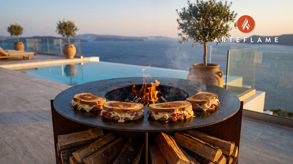 Grilled Reuben Sandwich cooking on an Arteflame grill
