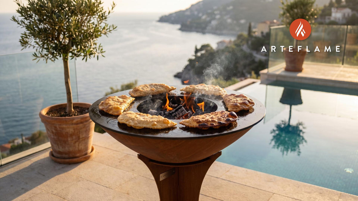 Cheburek cooking on an Arteflame grill