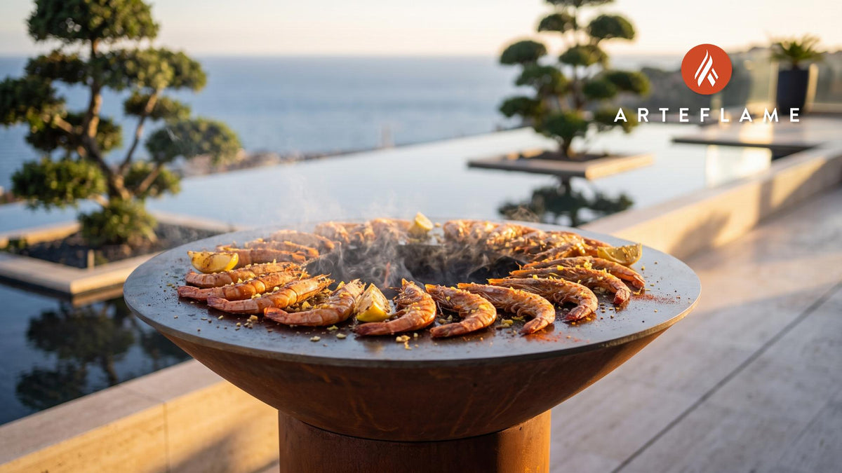 Seared Cajun Prawns with Zesty Lemon cooking on an Arteflame grill