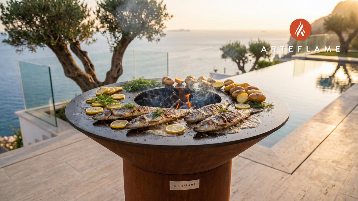 Grilled Herring (Sill) cooking on an Arteflame grill