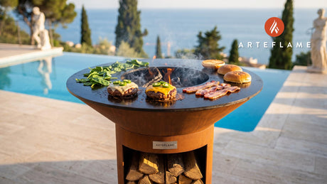 Grilled Kobe Beef Burger cooking on an Arteflame grill