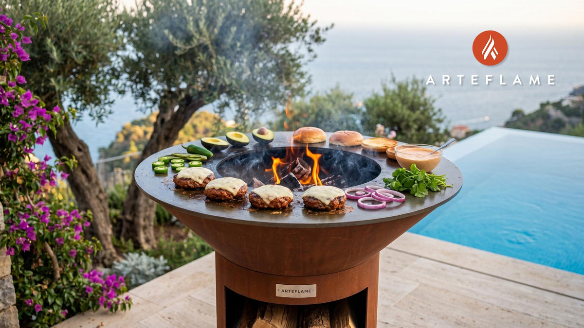 Grilled Hamburguesa Mexicana cooking on an Arteflame grill